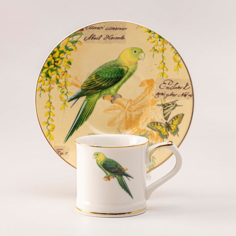 Tropical Parrot Demi Cups and Saucers, S/4 Gift Boxed
