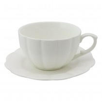 White Lotus Tea Cups and Saucers Set, Set of 4