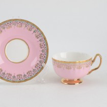 Gold Ornament with Pink Tea Cup Saucer, Set of 4