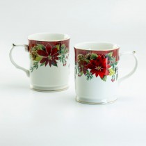 Poinsettia Mugs, Set of 4