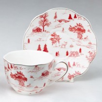 Red Toile Coffee/Teacup Saucer, Set of 4