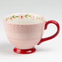 Pink Daisy/embossed Latte Mug. Set of 4