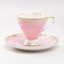 Gold Lace Pink Gold Lace TeaCup Saucer Set, Set of 4