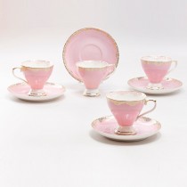 Gold Lace Pink Espresso Cup Saucer, Set of 4. Boxed