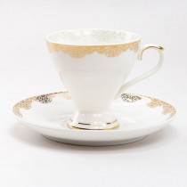 Gold Lace White Gold Lace TeaCup Saucer Set, Set of 4