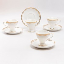 Gold Lace White Espresso Cup Saucer, Set of 4. Boxed