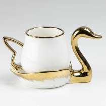 Porcelain Swan white Gold Cup Saucer, Set of 2