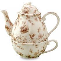 Brown Toile 3 Piece Tea for One