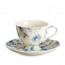Blue Rose Toile Scallop Cup Saucer, Set of 4 