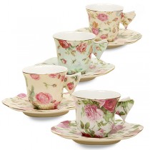 4 Assorted Rose Chintz Espresso Gift Boxed