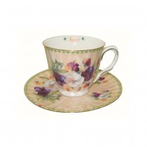 Monthly Tea Cup Saucer Yellow Hat Gift Boxed - April