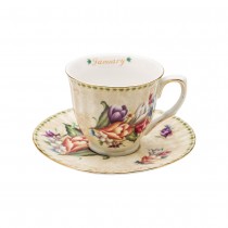 Monthly Tea Cup Saucer Purple Hat Gift Boxed - Jan