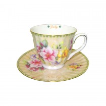 Monthly Tea Cup Saucer Pink Hat Gift Boxed - July
