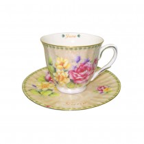 Monthly Tea Cup Saucer Yellow Hat Gift Boxed - June