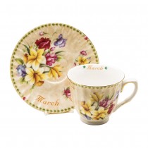Monthly Tea Cup Saucer Purple Hat Gift Boxed - March