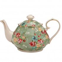 Shabby Rose Green Teapot