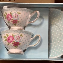 Blue Dots Floral Cup Saucer, Set of 2 Gift Boxed
