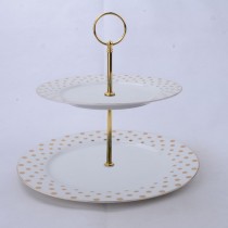 White Gold Polka Dots 2 Tier Serving Plate Dinner Plate