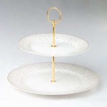 White Gold Spray Dots 2 Tier Serving Plate Dinner Plate
