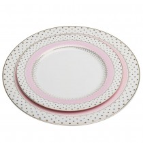 Pink Gold Pin Dot Dinner Plates, Set of 4