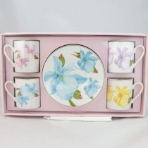4 Asst Iris Demi Cups and Saucers, S/4 Gift Boxed