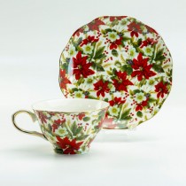 Poinsettia Cup and Saucer, Set of 4