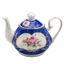 Blue Pink Rose Teapot
