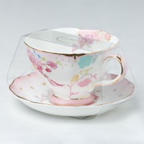 Bone China Pink Rose Dots Cups and Saucers, Set of 4