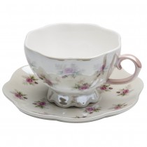 Satin Shelley Rose Bud Pink Cup and Saucers, Set of 4