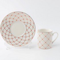 Red Trellis   Demi Cups and Saucers, S/4 Gift Boxed