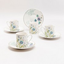Blue Wild Floral Demi Cups wiht Saucers, Set of 4 --NO Gift boxed
