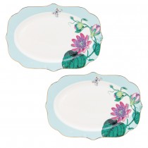 Floral and Palm Tree Oval Scallop Platter, Set of 4