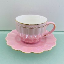 Pink Luster Gold Cup Saucer, Set of 4