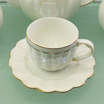 White Luster Gold Cup Saucer, Set of 4
