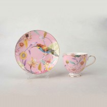 4 ASST Color Daisy and Bird Tea/coffee Cup Saucer, Set of 4