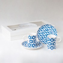 Blue Daisy Tall Espresso Cups and Saucers, Set of 2 Boxed