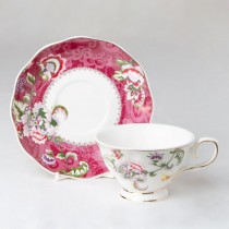 Hot Pink Fan Floral  Teacup Saucer, Set of 4