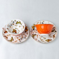 Butterfly With Orange Teacup Saucer, Set of 4