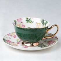 Rose Chintz with Green  Tea Cup Saucer, Set of 4