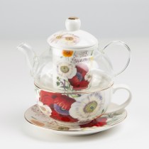 Poppy Field Glass Tea for One 5 Piece Set
