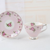 Pink  Floral Cups and Saucers, Set of 4