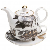 Black Gold Peony 4 Piece Tea for One Set