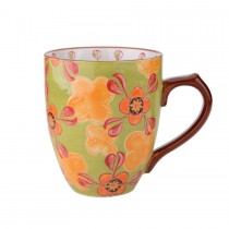 Green/Yellow Floral Hand Crafted Mugs, Set of 4
