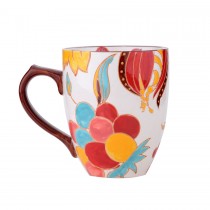 Red Floral Hand Crafted Mugs, Set of 4