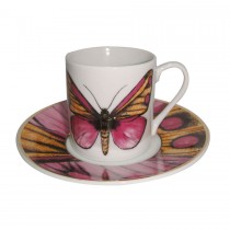 Pink Butterfly Espresso Cups and Saucers, Set of 4, Gift Boxed