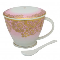 Pink Lace Berry Mug & Cover with Tea Spoon . 3 Piece Set