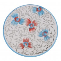 Blue Red Floral Hand Crafted 8 Inch Salad Plates, Set of 4