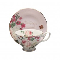 Liz Garden Pink Tea Cups and Saucers, Set of 4