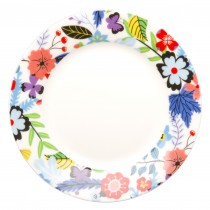 Modern Floral Black Bone China Salad Plates, Set of 4