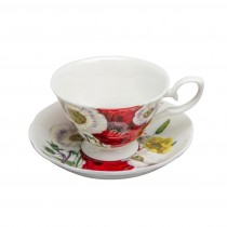 Poppy Field Cups and Saucers, Set of 4